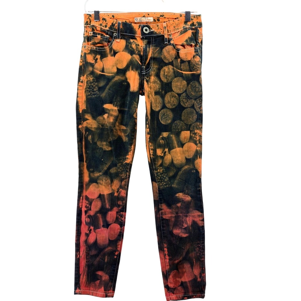 Guess Jeans Women's 27x28 Tie-Dye Slim Fit Grunge Goth Orange Black Shading 90s